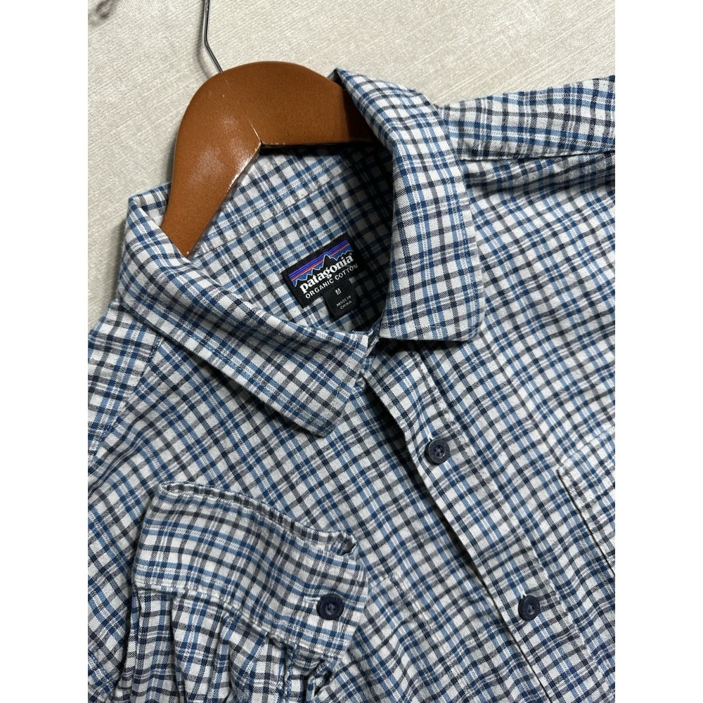 Patagonia Plaid Button Up Shirt Men's Medium Blue Long Sleeve Casual Check Box